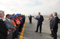 Президент Азербайджана принял участие в открытии после реконструкции участка автодороги Баку - граница России (ДОПОЛНЕНО)(ФОТО)