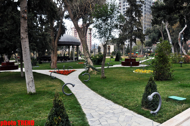 Каток, ледяное кафе, каменный фонтан - реконструированный Парк офицеров в Баку (фотосессия)