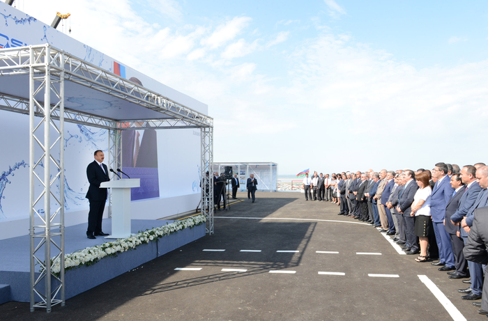 Президент Азербайджана принял участие в церемонии закладки фундамента Ширван-Муганской водопроводной системы (версия 2) (ФОТО)