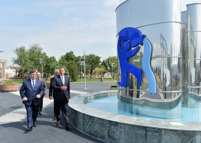 Президент Азербайджана принял участие в церемонии открытия канализационной сети и водопровода в Шабране (ФОТО)