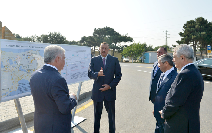 Ильхам Алиев ознакомился с работами по основательной реконструкции части дороги Сабунчу-Забрат-Маштага-Бузовна (ФОТО)