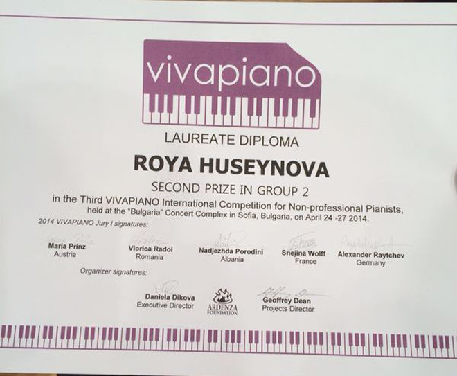 7-летняя Ройа Гусейнова награждена двумя медалями и дипломом лауреата 
VIVAPIANO в Болгарии (ВИДЕО-ФОТО)
