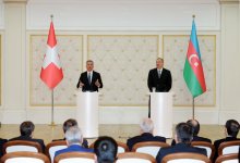 Президенты Азербайджана и Швейцарии выступили с заявлениями для печати (ФОТО)