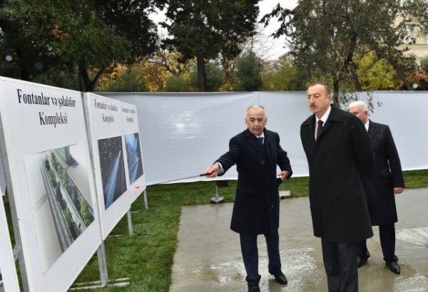 Президент Ильхам Алиев ознакомился с ходом работ в комплексе фонтанов и водопадов в Хатаинском районе Баку (ФОТО)