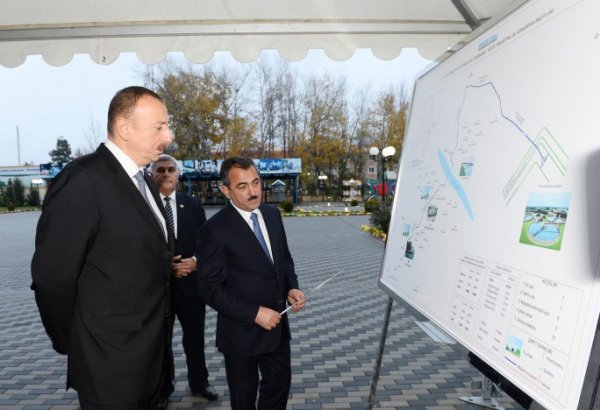 Президент Ильхам Алиев принял участие в церемонии подачи питьевой воды в город Сабирабад