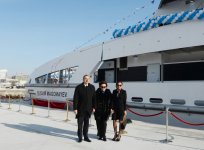 Президент Азербайджана и его супруга приняли участие в церемонии сдачи в эксплуатацию корабля «Муслим Магомаев» (версия 2) (ФОТО)