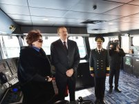 Президент Азербайджана и его супруга приняли участие в церемонии сдачи в эксплуатацию корабля «Муслим Магомаев» (версия 2) (ФОТО)