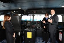 Президент Азербайджана и его супруга приняли участие в церемонии сдачи в эксплуатацию корабля «Муслим Магомаев» (версия 2) (ФОТО)