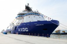 Президент Азербайджана и его супруга приняли участие в церемонии сдачи в эксплуатацию корабля «Муслим Магомаев» (версия 2) (ФОТО)