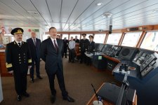 Президент Азербайджана и его супруга приняли участие в церемонии сдачи в эксплуатацию корабля «Муслим Магомаев» (версия 2) (ФОТО)