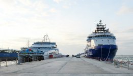 Президент Азербайджана и его супруга приняли участие в церемонии сдачи в эксплуатацию корабля «Муслим Магомаев» (версия 2) (ФОТО)