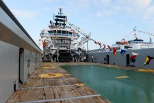 Президент Азербайджана и его супруга приняли участие в церемонии сдачи в эксплуатацию корабля «Муслим Магомаев» (версия 2) (ФОТО)