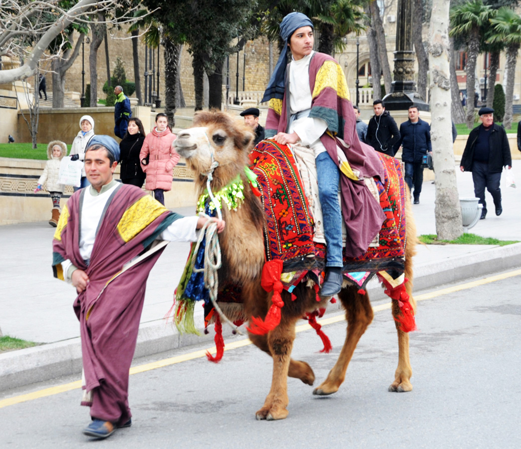 Фаэтоны, верблюды, герои Новруза на улицах Баку - праздничный караван "Ахыр чершенбе" (ФОТО)