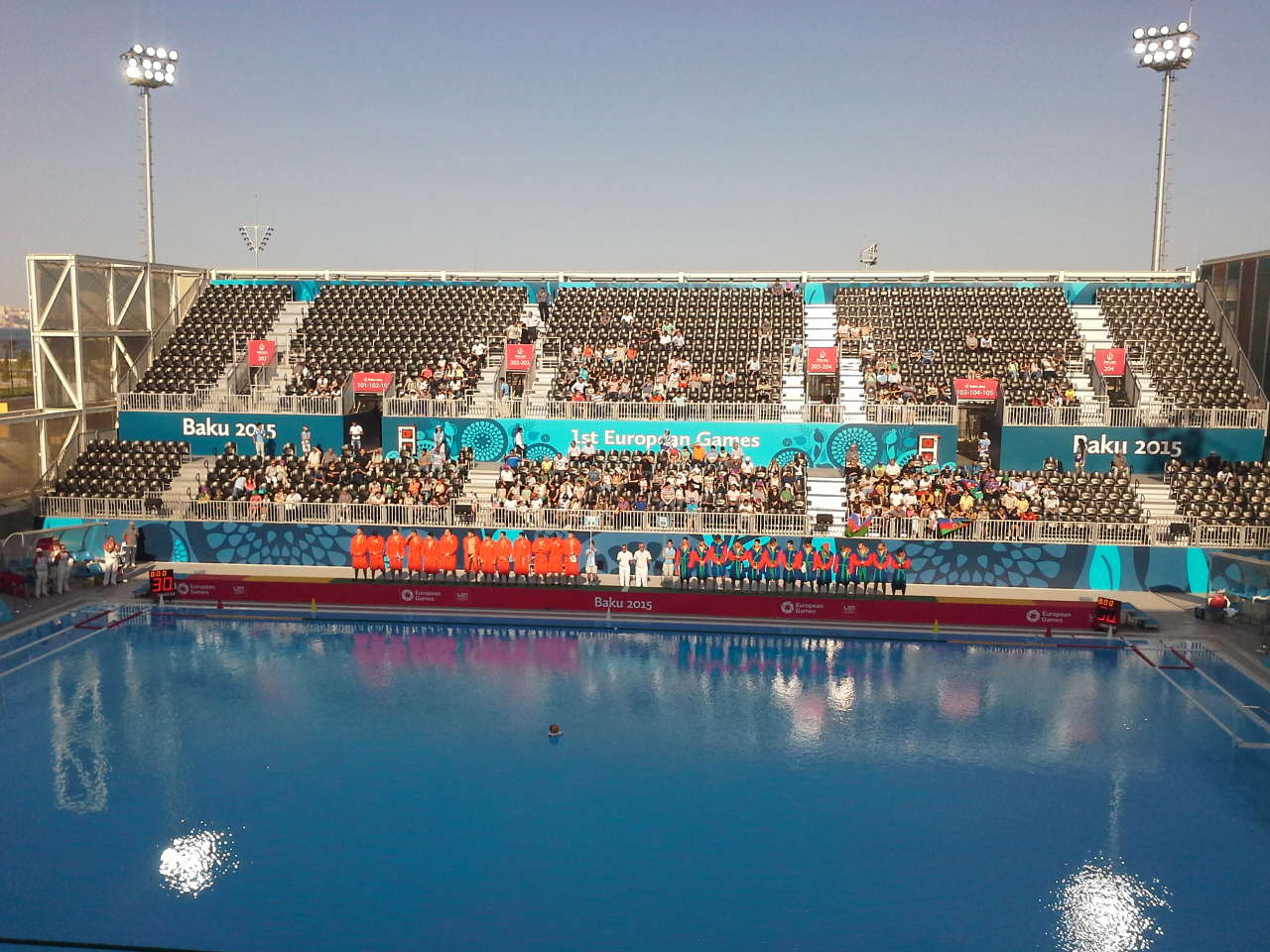 Начался матч по водному поло между сборными Азербайджана и Румынии (ФОТО)