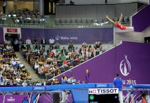 На Евроиграх в Баку продолжаются соревнования по прыжкам на батуте (ФОТО)