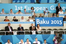 Президент Ильхам Алиев и его супруга Мехрибан Алиева наблюдали за борьбой Айхана Тагизаде за выход в финал соревнований по тхэквондо на Евроиграх (ФОТО)