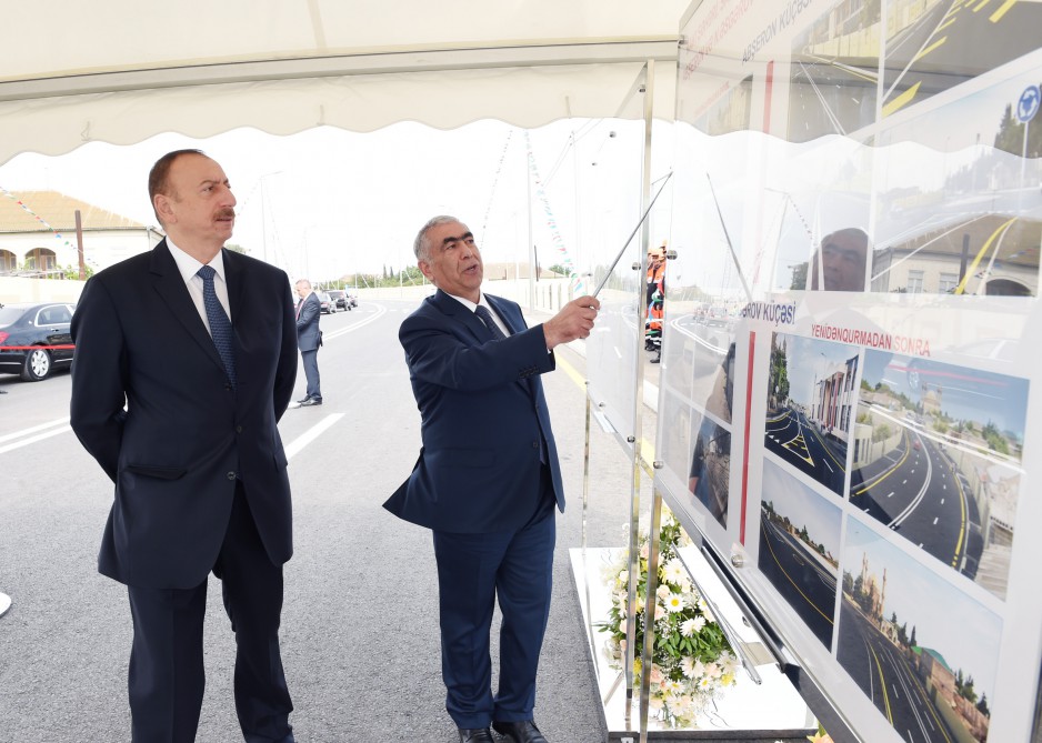 Президент Ильхам Алиев принял участие в открытии дороги Маштага-Бильгя и улиц в поселке Нардаран (ФОТО)