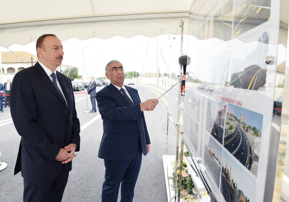 Президент Ильхам Алиев принял участие в открытии дороги Маштага-Бильгя и улиц в поселке Нардаран (ФОТО)