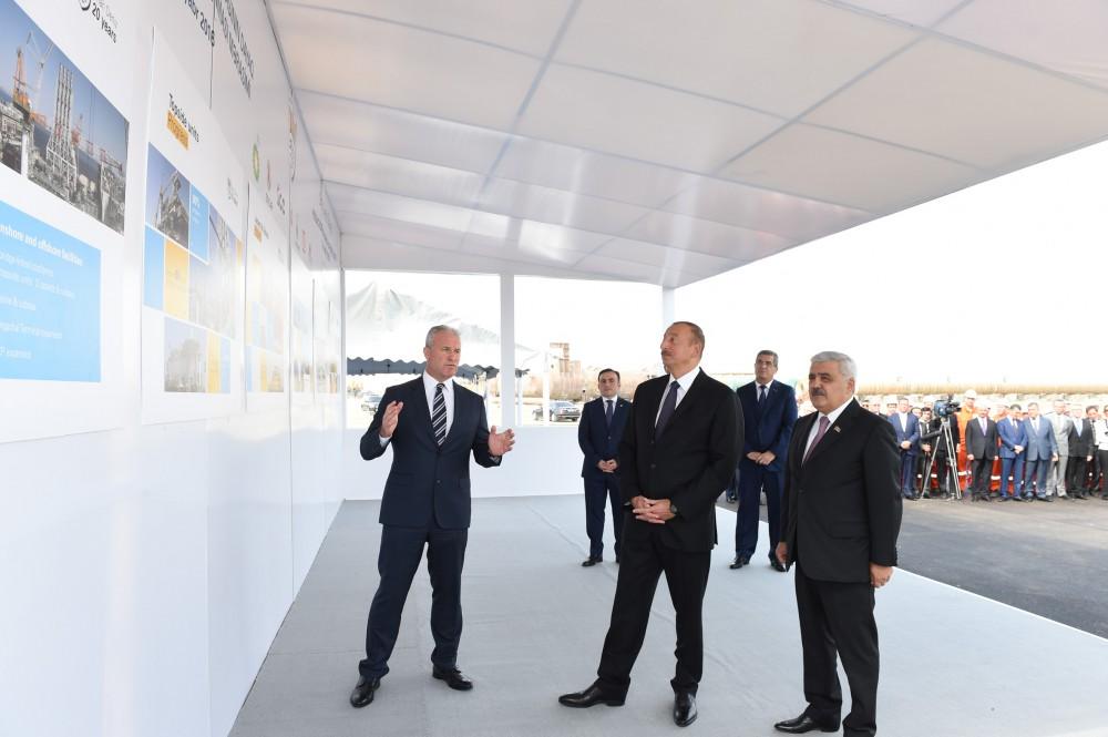 Президент Ильхам Алиев принял участие в церемонии отправки опорного блока платформы в рамках проекта "Шах Дениз-2" (ФОТО)