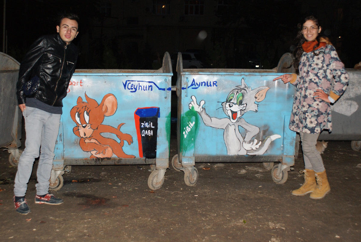 Рисунки на мусорных контейнерах - уличное искусство в Сумгайыте (ФОТО)