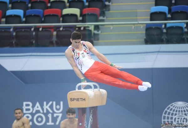 Подиумные тренировки спортивных гимнастов в рамках Игр исламской солидарности в Баку (ФОТОРЕПОРТАЖ)