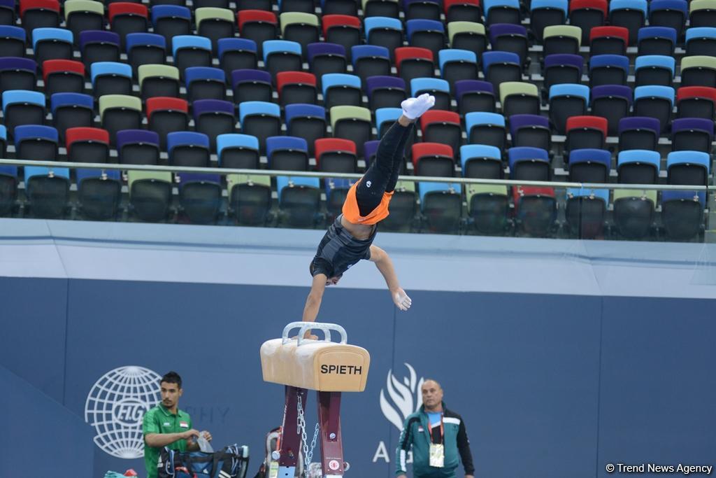 Подиумные тренировки спортивных гимнастов в рамках Игр исламской солидарности в Баку (ФОТОРЕПОРТАЖ)