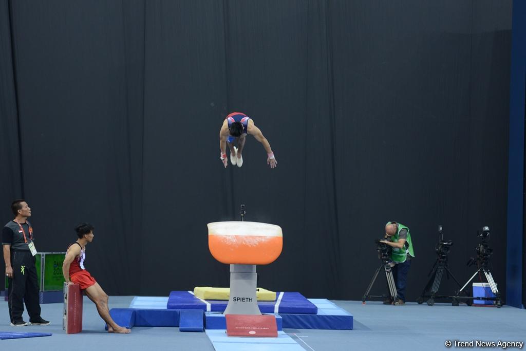 Подиумные тренировки спортивных гимнастов в рамках Игр исламской солидарности в Баку (ФОТОРЕПОРТАЖ)