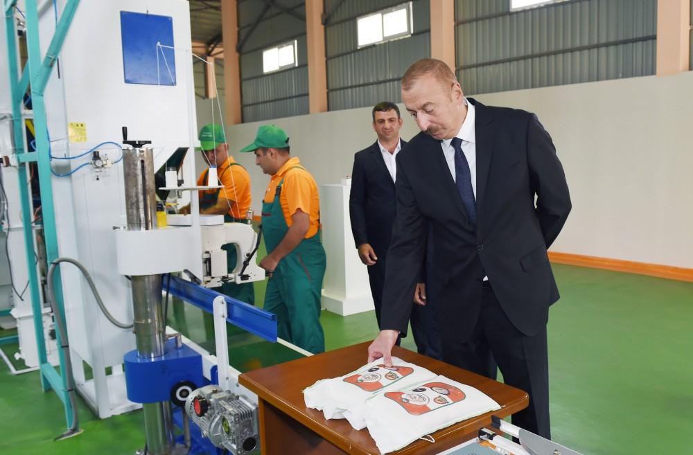 Президент Ильхам Алиев принял участие в открытии предприятия по переработке риса в Масаллы (ФОТО)