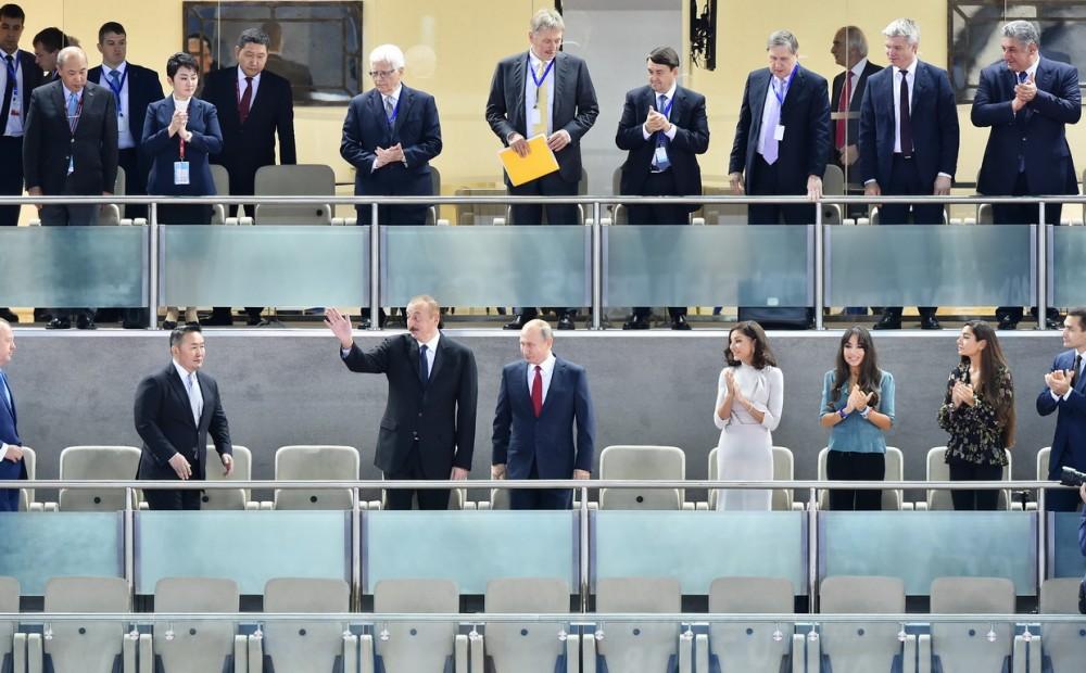 Президент и Первый вице-президент Азербайджана, президенты России и Монголии наблюдали за смешанными командными соревнованиями ЧМ по дзюдо в Баку (ФОТО)