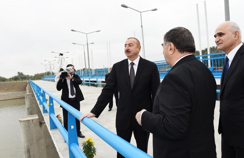 Президент Ильхам Алиев принял участие в церемонии открытия нового канала-притока реки Араз (ФОТО)
