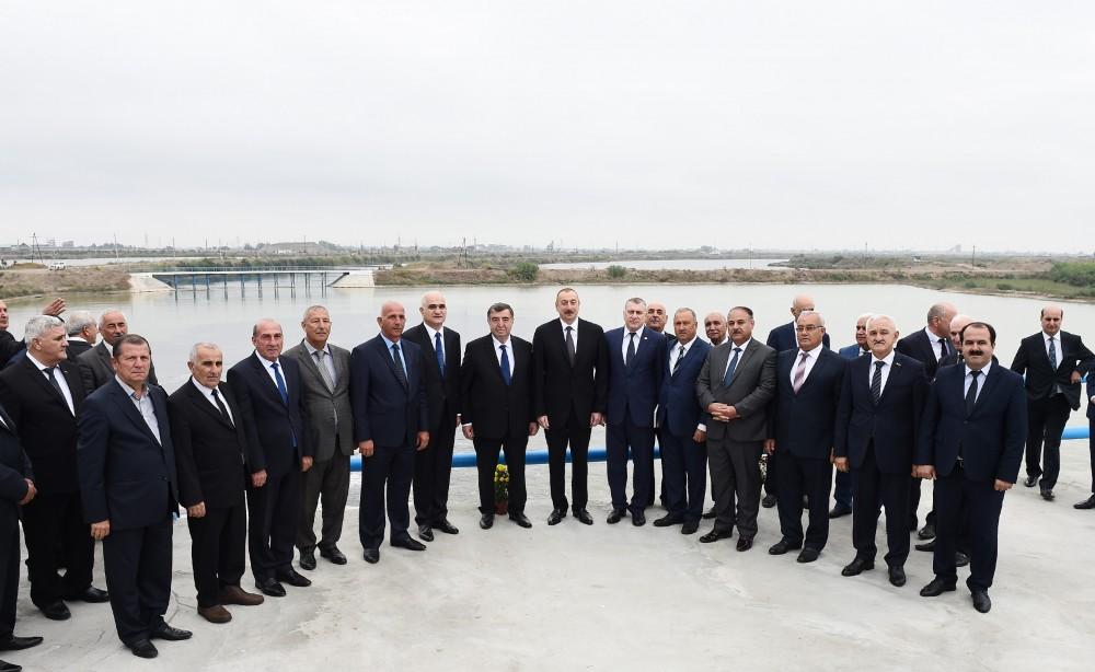 Президент Ильхам Алиев принял участие в церемонии открытия нового канала-притока реки Араз (ФОТО)