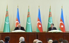 Президенты Азербайджана и Туркменистана выступили с совместным заявлением для печати (ФОТО)