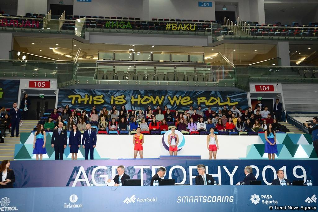 В Баку состоялась церемония награждения победителей и призеров в индивидуальной программе по прыжкам на батуте в рамках Кубка мира (ФОТО)