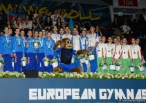 В Баку состоялась церемония награждения победителей Чемпионата Европы в командном зачете и в многоборье групповых упражнений (ФОТО)