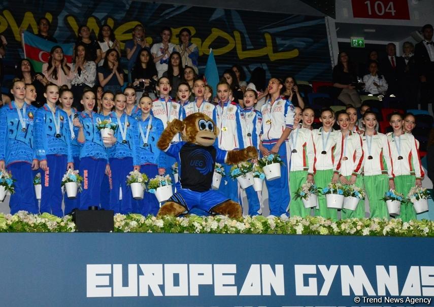 В Баку состоялась церемония награждения победителей Чемпионата Европы в командном зачете и в многоборье групповых упражнений (ФОТО)