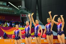 В Национальной арене гимнастики продолжаются соревнования команд в групповых упражнениях в рамках Чемпионата мира в Баку (ФОТО)