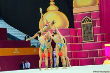 В Национальной арене гимнастики продолжаются соревнования команд в групповых упражнениях в рамках Чемпионата мира в Баку (ФОТО)