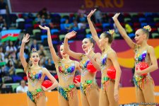 В Национальной арене гимнастики продолжаются соревнования команд в групповых упражнениях в рамках Чемпионата мира в Баку (ФОТО)