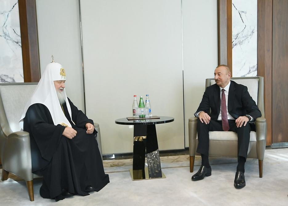 Президент Ильхам Алиев и Первая леди Мехрибан Алиева встретились с Патриархом Московским и всея Руси Кириллом (ФОТО)