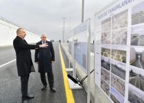 Президент Ильхам Алиев принял участие в открытии автомобильного туннеля в поселке Пиршаги (ФОТО)