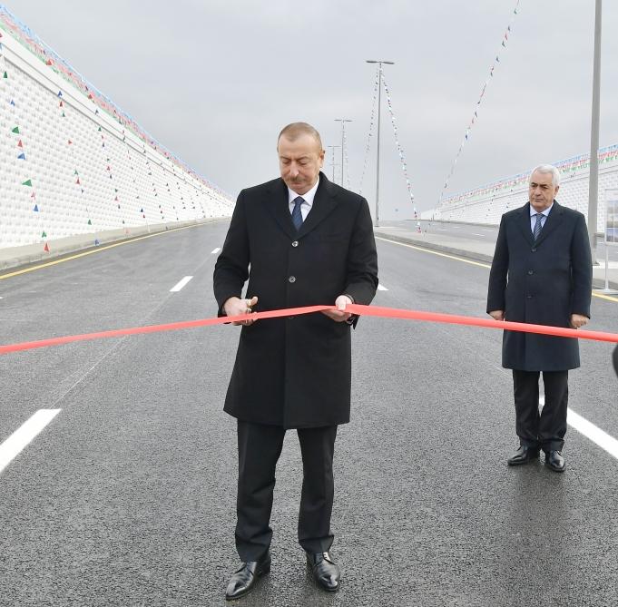 Президент Ильхам Алиев принял участие в открытии автомобильного туннеля в поселке Пиршаги (ФОТО)
