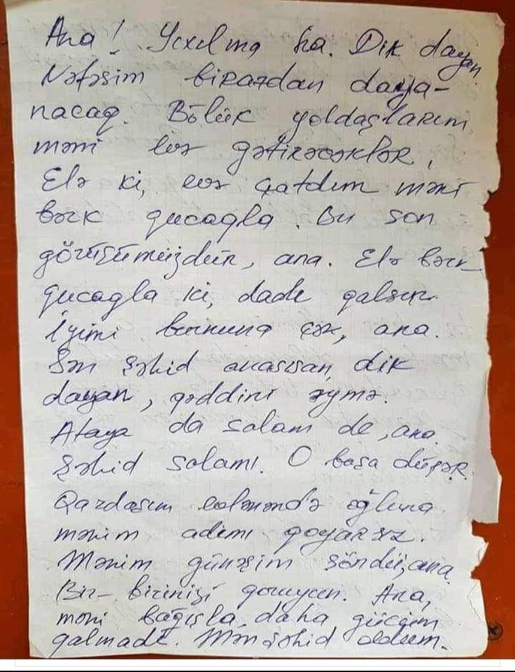 Трогательное письмо азербайджанского солдата к матери (АУДИО)