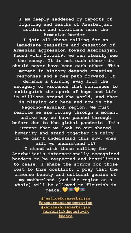 Всемирно известные исполнители поддержали Азербайджан против армянской агрессии (ВИДЕО, ФОТО)