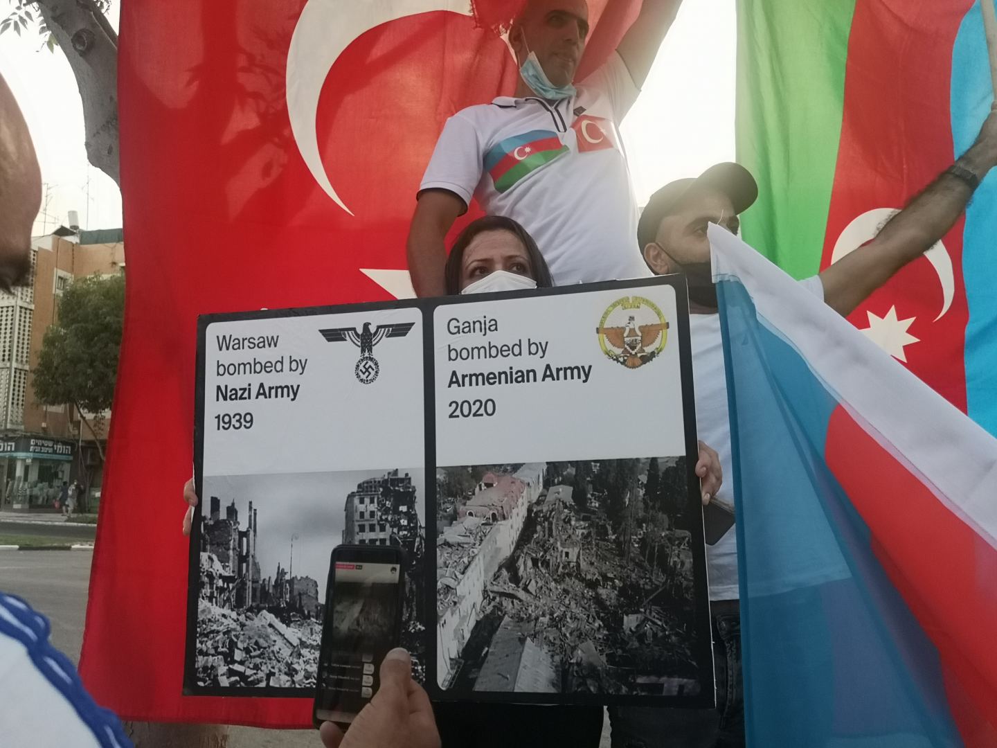 Şəhidlər ölməz, Vətən bölünməz! Акция в крупнейшем городе Израиля против армянских агрессоров (ВИДЕО,ФОТО)