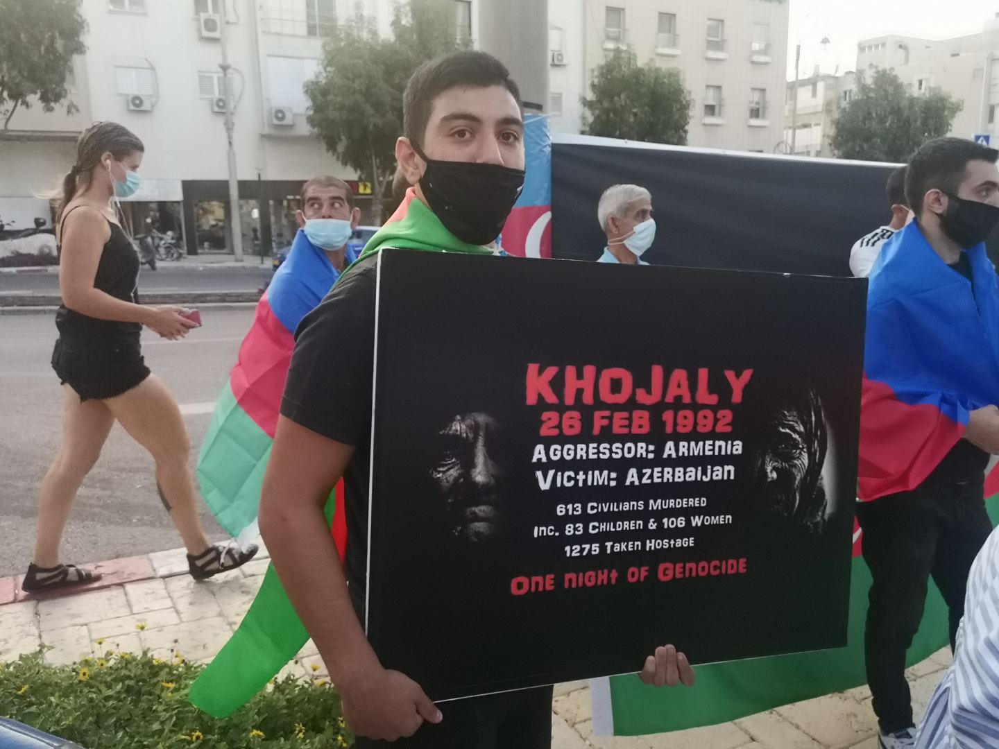 Şəhidlər ölməz, Vətən bölünməz! Акция в крупнейшем городе Израиля против армянских агрессоров (ВИДЕО,ФОТО)