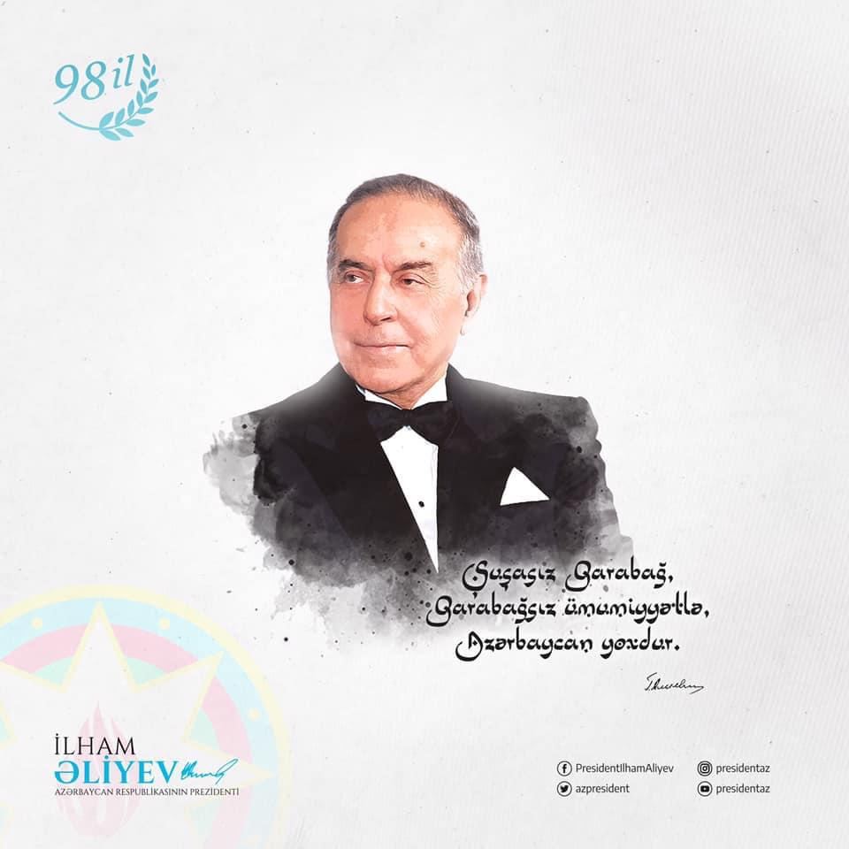 На официальной странице Президента Ильхама Алиева в Facebook размещена публикация в связи с 98-й годовщиной со дня рождения великого лидера Гейдара Алиева (ФОТО) (версия 2)
