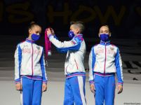 В Баку состоялась церемония награждения победителей Всемирных соревнований по аэробной гимнастике в индивидуальной программе у женщин и среди трио (ФОТО)