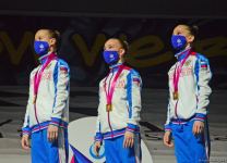 В Баку состоялась церемония награждения победителей Всемирных соревнований по аэробной гимнастике в индивидуальной программе у женщин и среди трио (ФОТО)