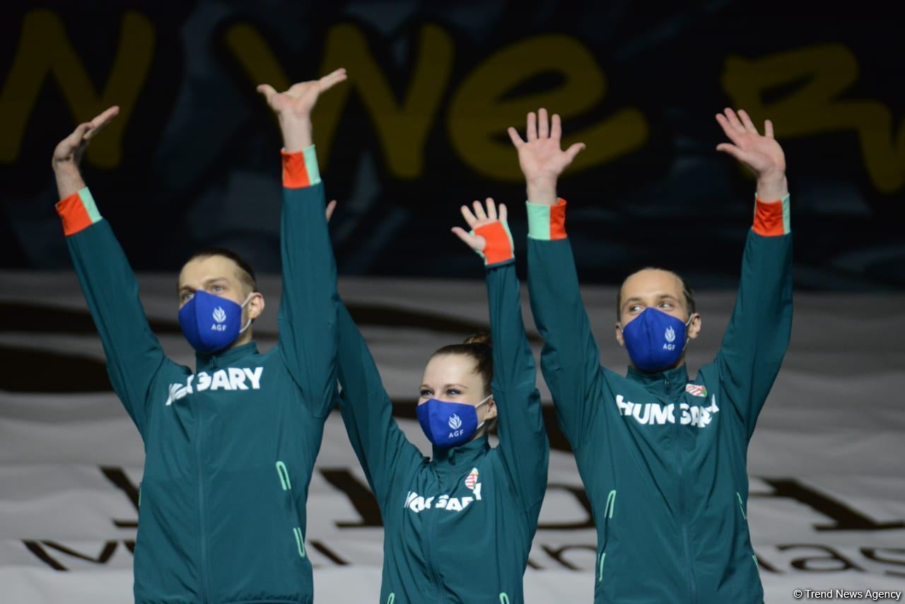 В Баку состоялась церемония награждения победителей ЧМ по аэробике среди трио и в индивидуальной программе у женщин (ФОТО)