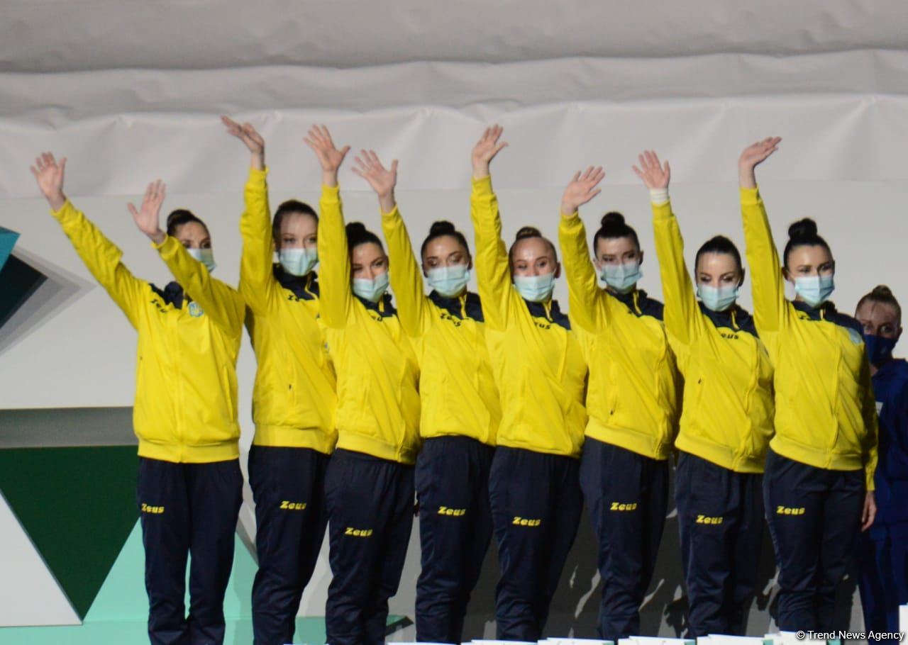 В Баку состоялась церемония награждения победителей ЧМ по аэробике в программе аэростеп (ФОТО)